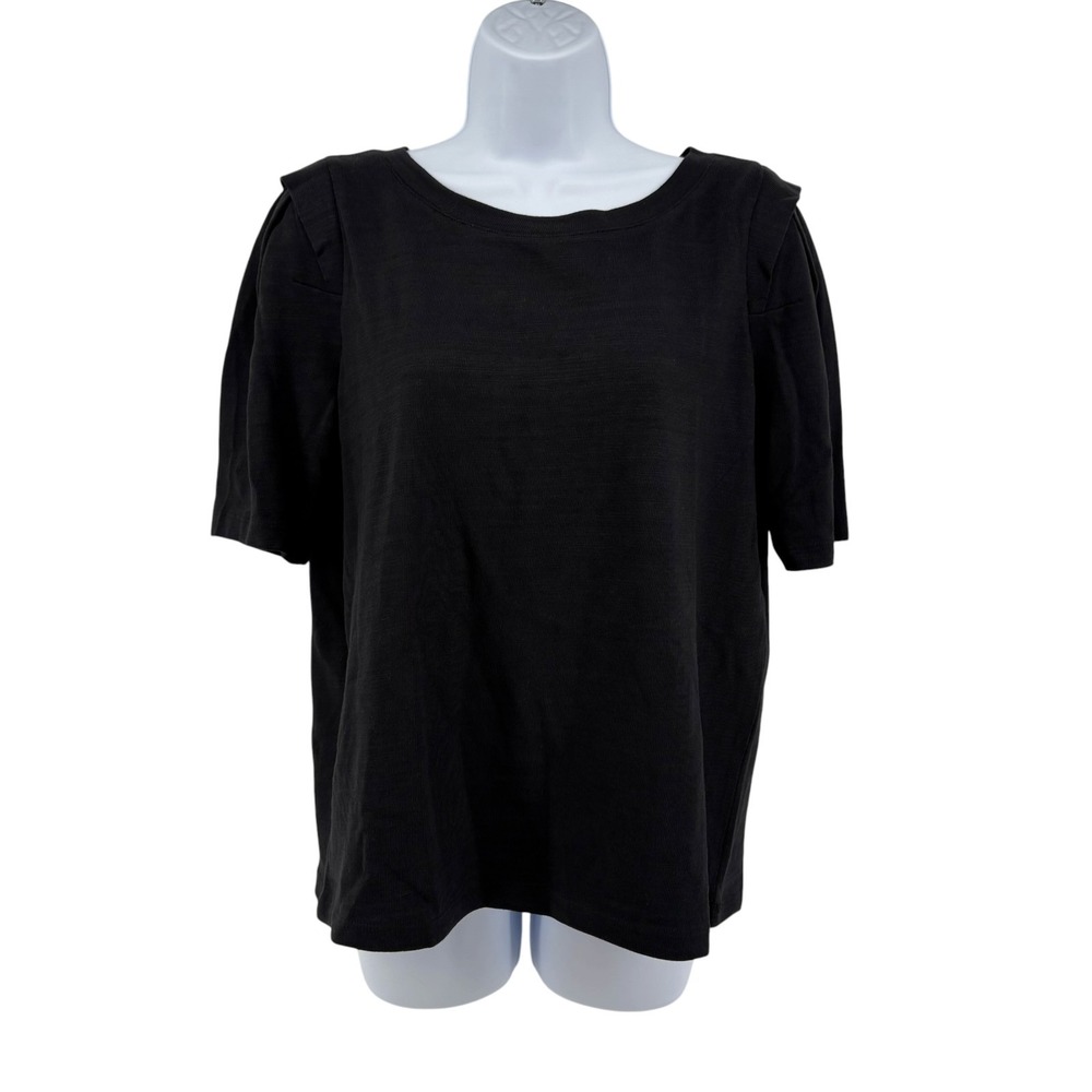 LOFT Pleated Sleeve Tee Women's Medium Black 100% Cotton NWT